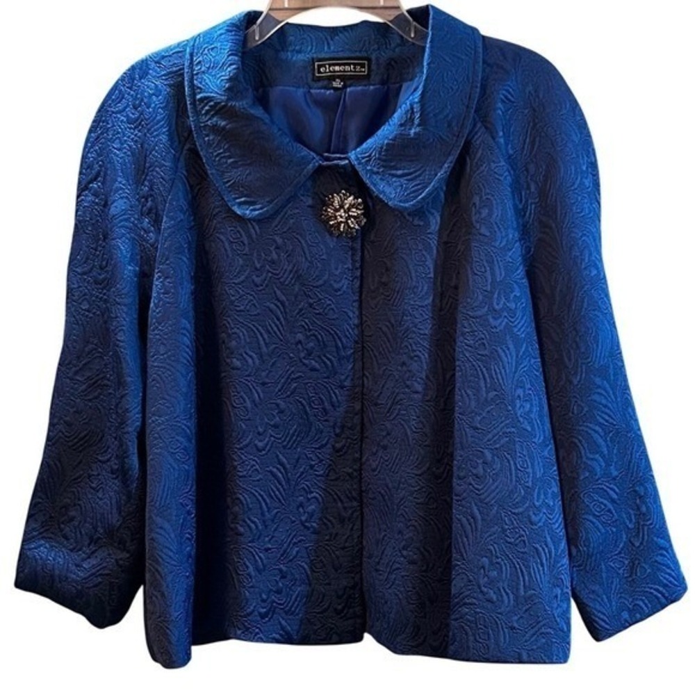 elementz Womens XL Royal Blue Jacquard‎ Brocade Cape Jacket Cropped Swing Blazer